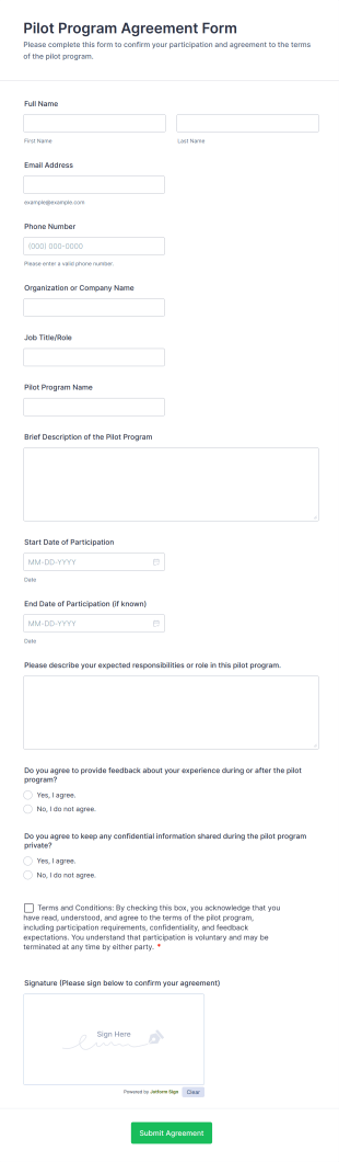 Pilot Program Agreement Form Template