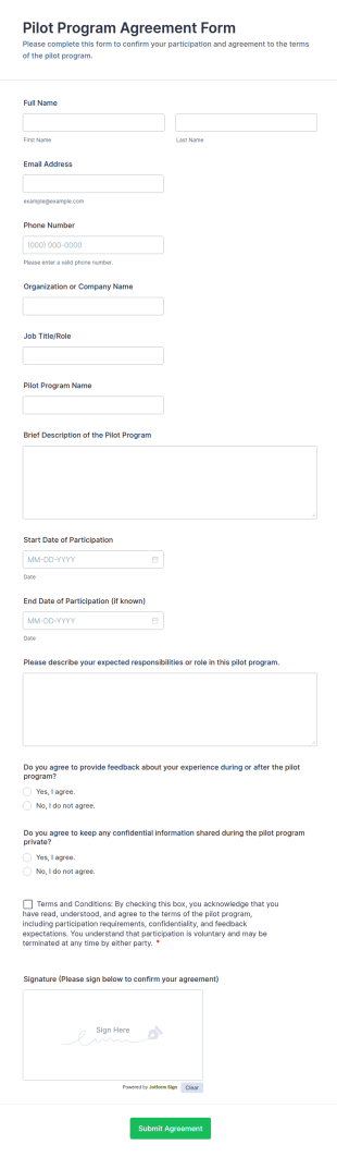 Pilot Program Agreement Form Template