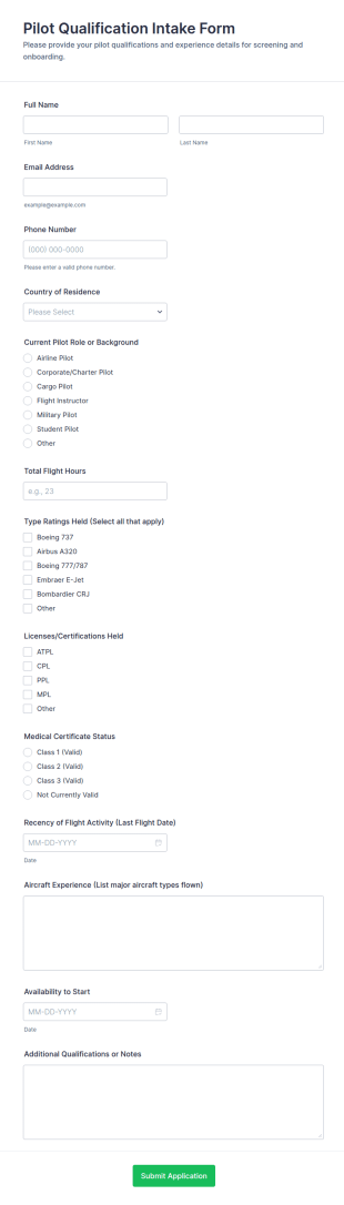 Pilot Qualification Intake Form Template