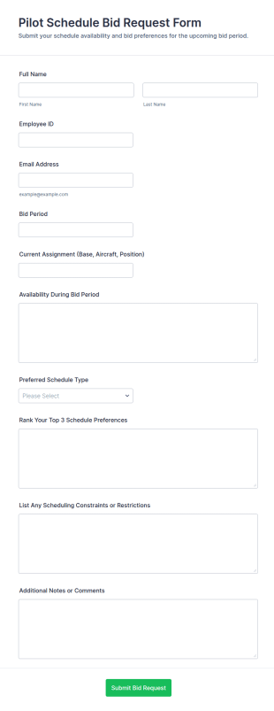 Pilot Schedule Bid Request Form Template