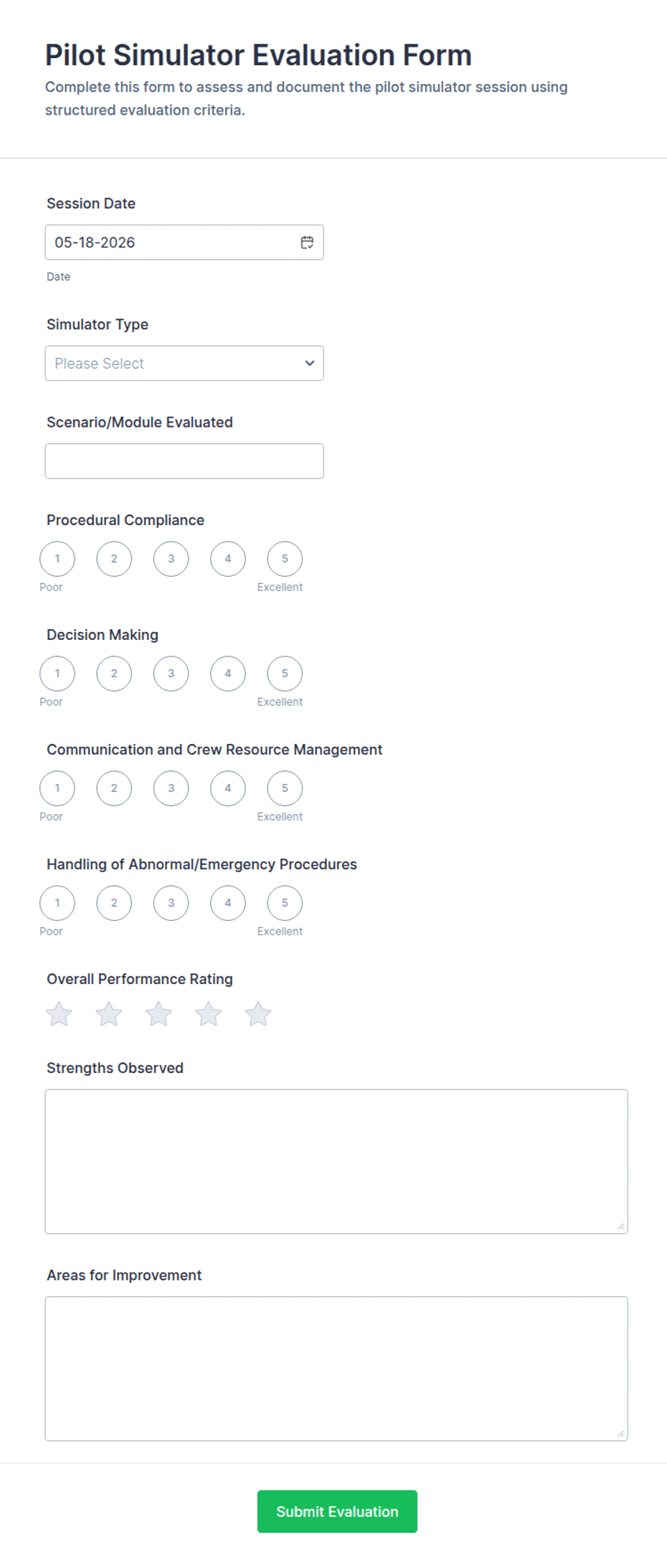 Pilot Simulator Evaluation Form Template | Jotform