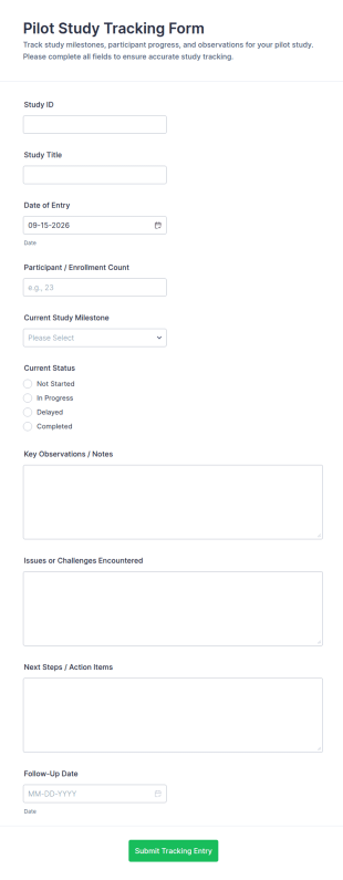 Pilot Study Tracking Form Template