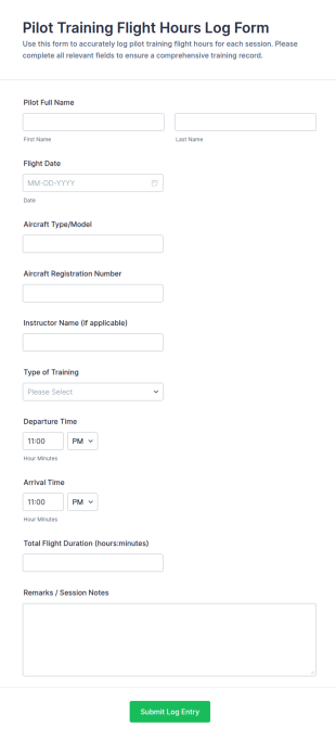 Pilot Training Flight Hours Log Form Template