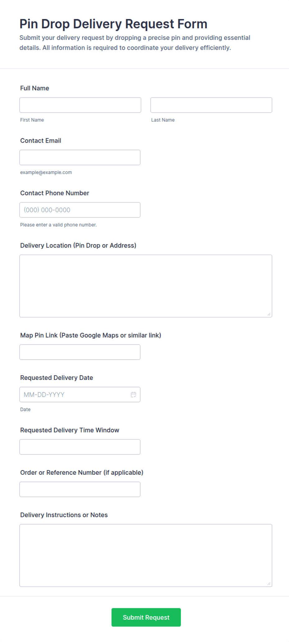 Pin Drop Delivery Request Form Template | Jotform