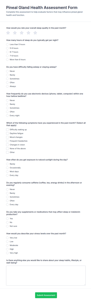 Pineal Gland Health Assessment Form Template