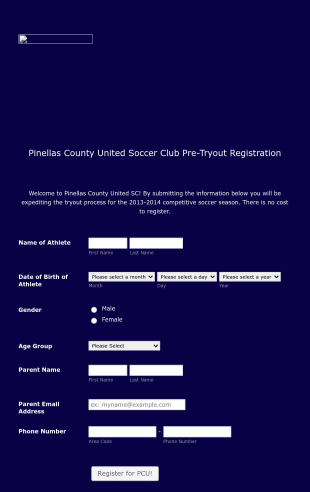 Pre Tryout Club Registration Form Template