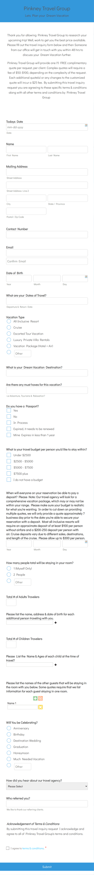 Pinkney Travel Group Form Template