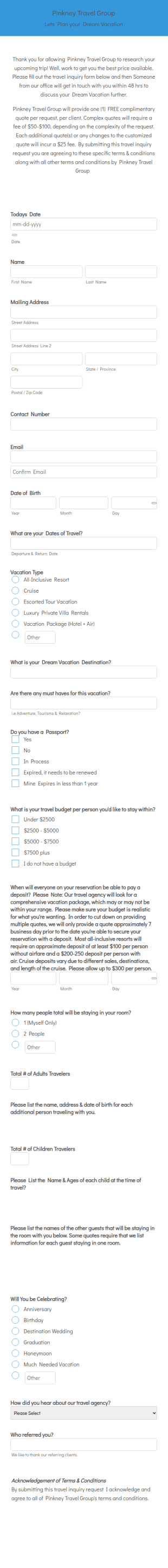 Pinkney Travel Group Form Template