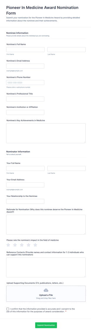 Pioneer In Medicine Award Nomination Form Template