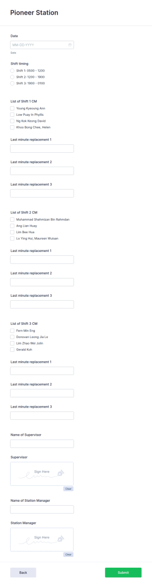 Pioneer Station Form Template