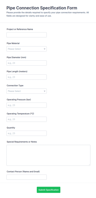 Pipe Connection Specification Form Template