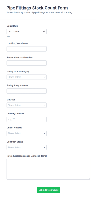 Pipe Fittings Stock Count Form Template