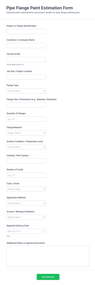 Pipe Flange Paint Estimation Form Template