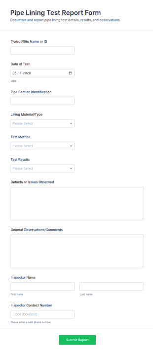 Pipe Lining Test Report Form Template