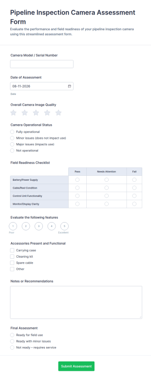 Pipeline Inspection Camera Assessment Form Template