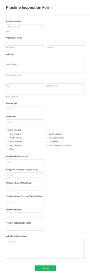 Pipeline Inspection Form Template