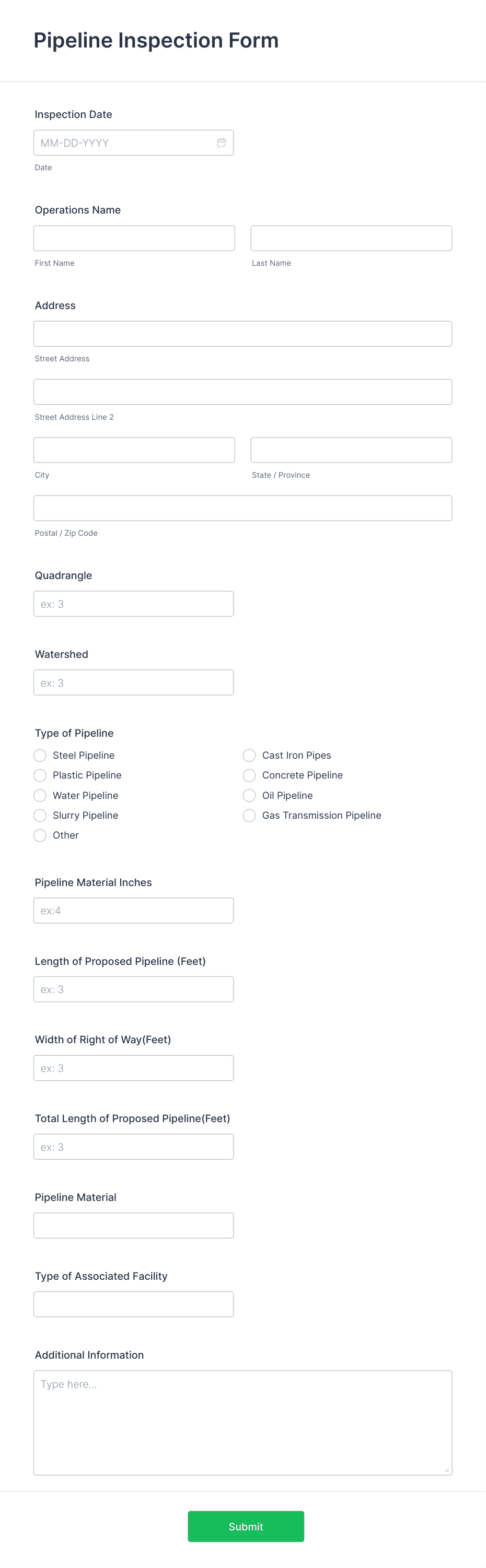 Pipeline Inspection Form Template | Jotform