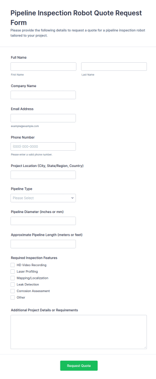 Pipeline Inspection Robot Quote Request Form Template
