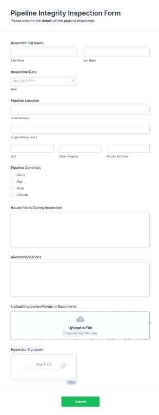 Pipeline Integrity Inspection Form Template