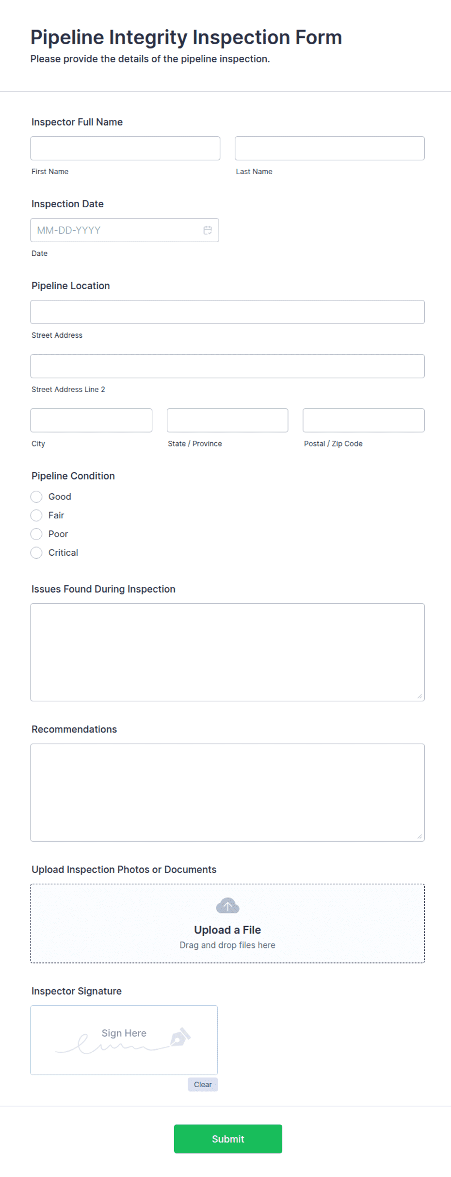 Pipeline Integrity Inspection Form Template | Jotform