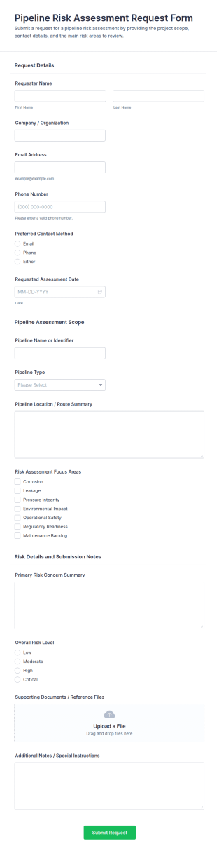 Pipeline Risk Assessment Request Form Template