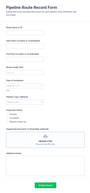 Pipeline Route Record Form Template