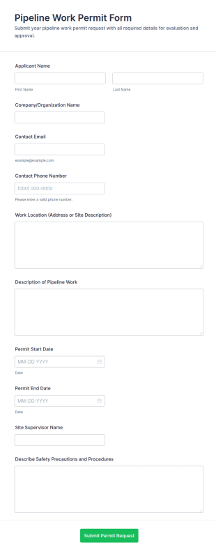 Pipeline Work Permit Form Template