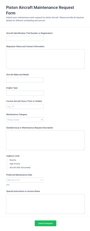 Piston Aircraft Maintenance Request Form Template