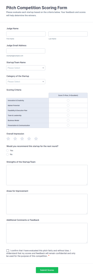 Pitch Competition Scoring Form Template