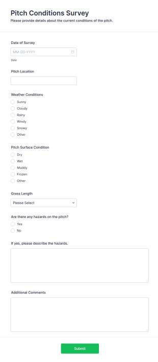 Pitch Conditions Survey Form Template
