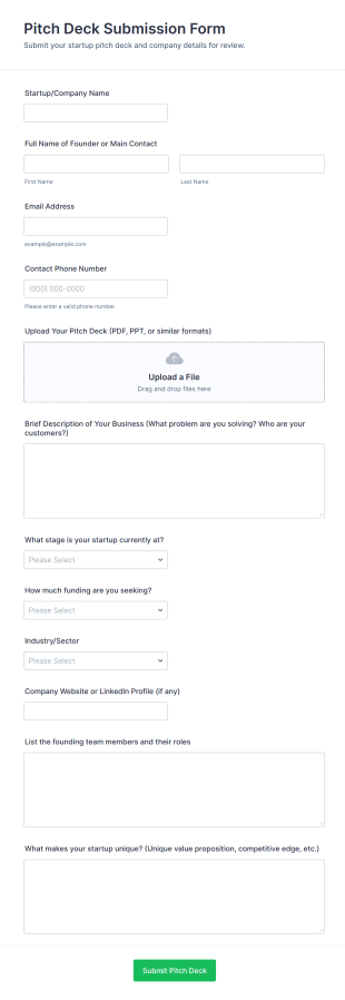 Pitch Deck Submission Form Template