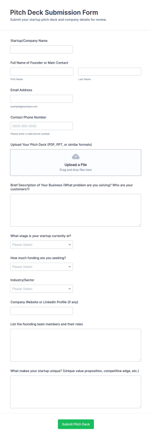 Pitch Deck Submission Form Template