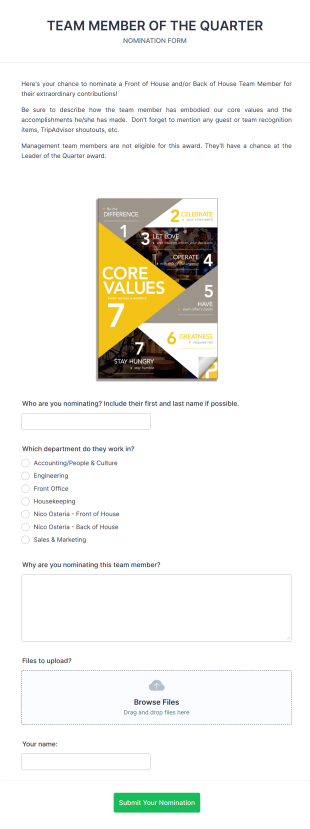 Team Member Of The Month Voting Form Template