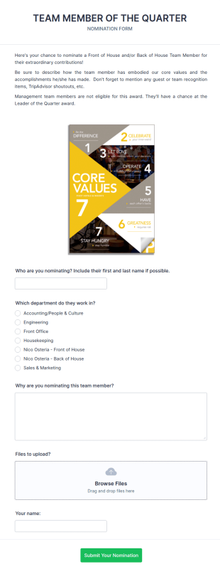 Team Member Of The Month Voting Form Template