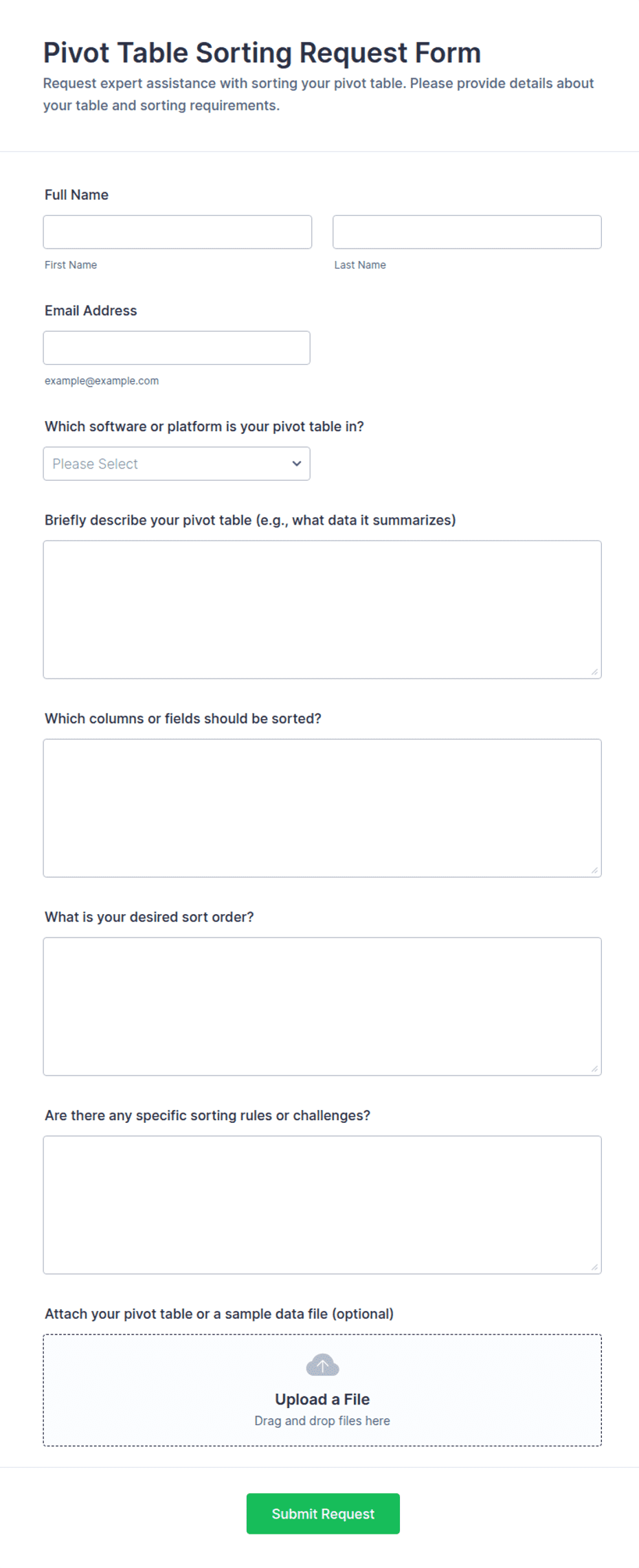 Pivot Table Sorting Request Form Template | Jotform