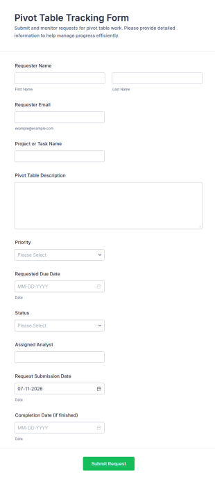 Pivot Table Tracking Form Template
