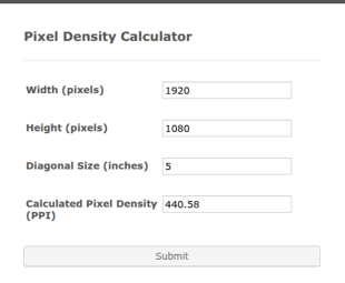Pixel Density Calculator (PPI Calculator) Form Template