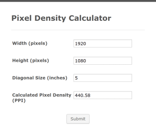 Pixel Density Calculator (PPI Calculator) Form Template