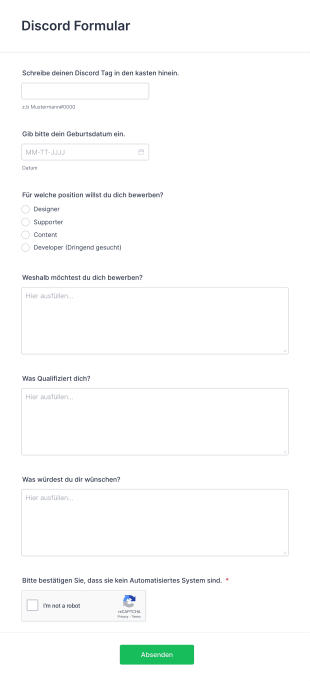 Discord Formular Form Template