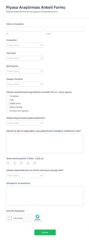 Piyasa Araştırması Anketi Form Şablonu