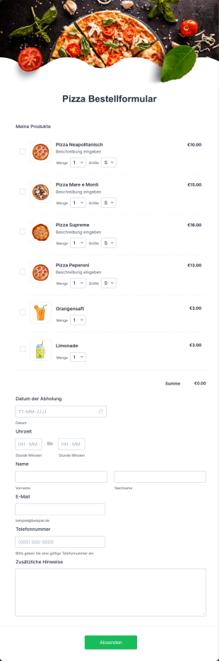 Pizza Bestellformular