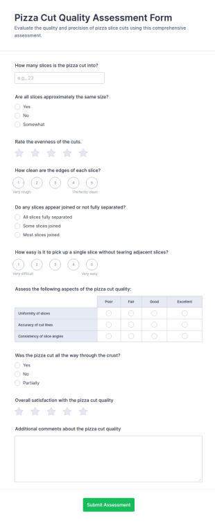 Pizza Cut Quality Assessment Form Template