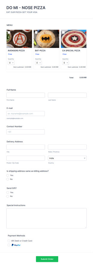 Pizza Form Template