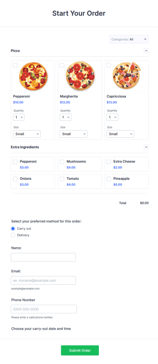 Pizza Hut Order Form Template