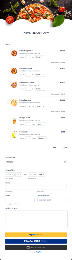 Pizza Order Form Template