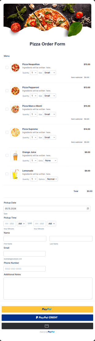 Pizza Order Form Template
