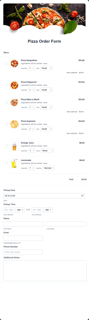 Pizza Order Form Template
