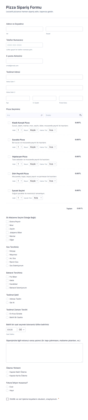 Pizza Sipariş Form Template