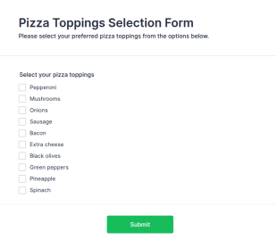Pizza Toppings Selection Form Template