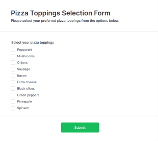 Pizza Toppings Selection Form Template